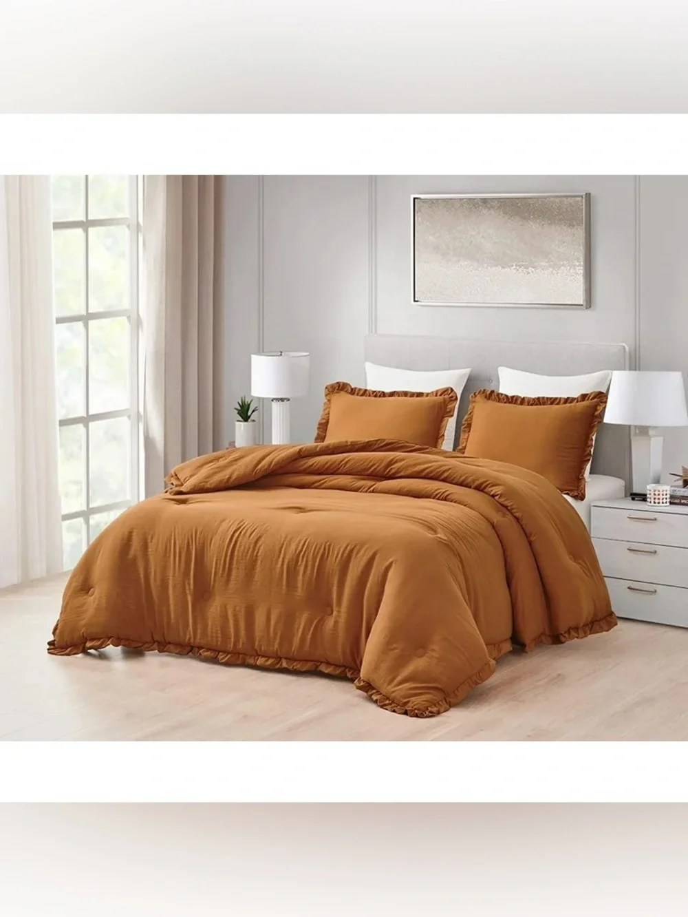 Rust Ruffle Edge Full 3 piece Comforter Set